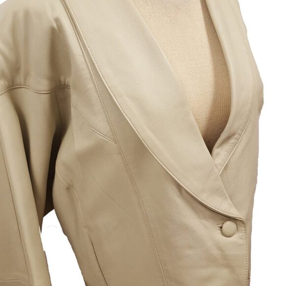 Women’s Vintage 1 Button Leather Short Jacket with Leather Pants Church Suit Set - Picture 13 of 16